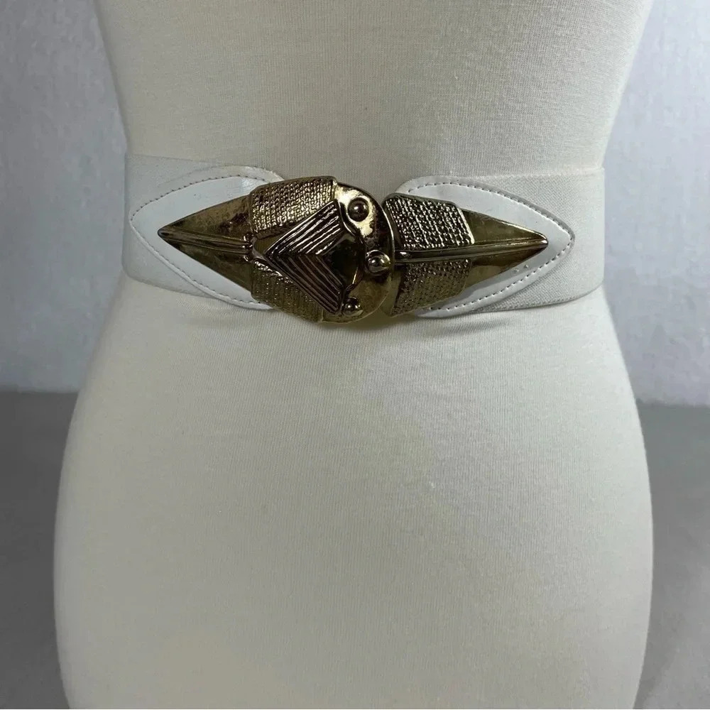 Omega VTG White Tribal Large Buckle Stretch Elastic Belt